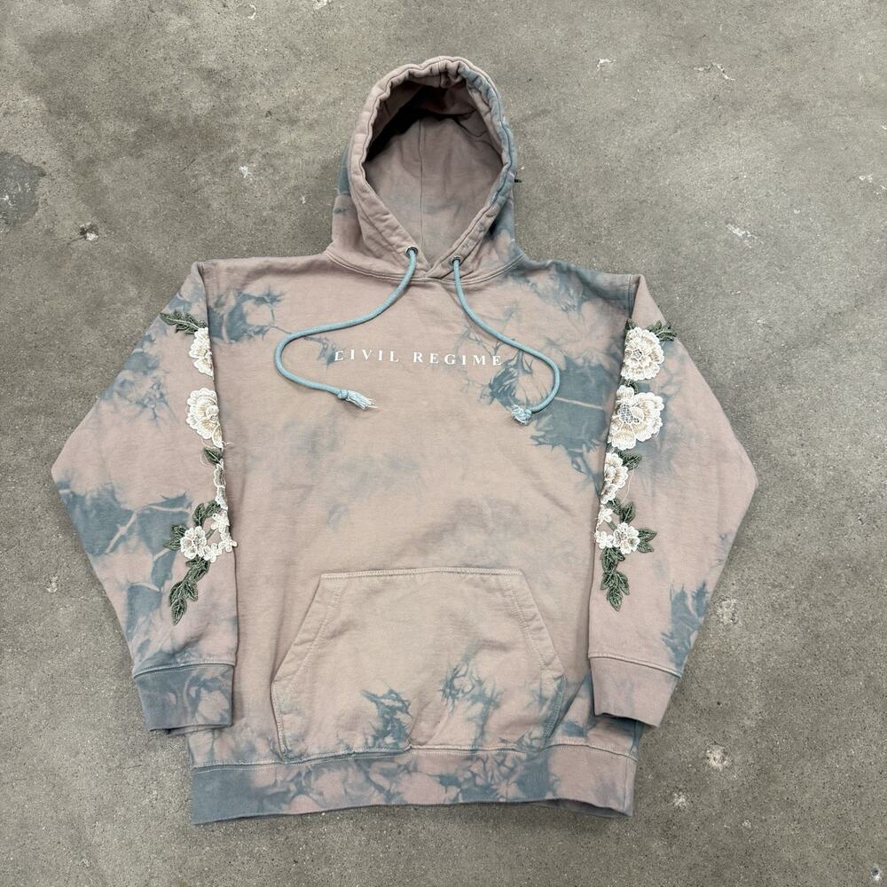 Darc Sport Civil Regime Tie Dye Floral Embroidered Hoodie Womens Small Oversized
